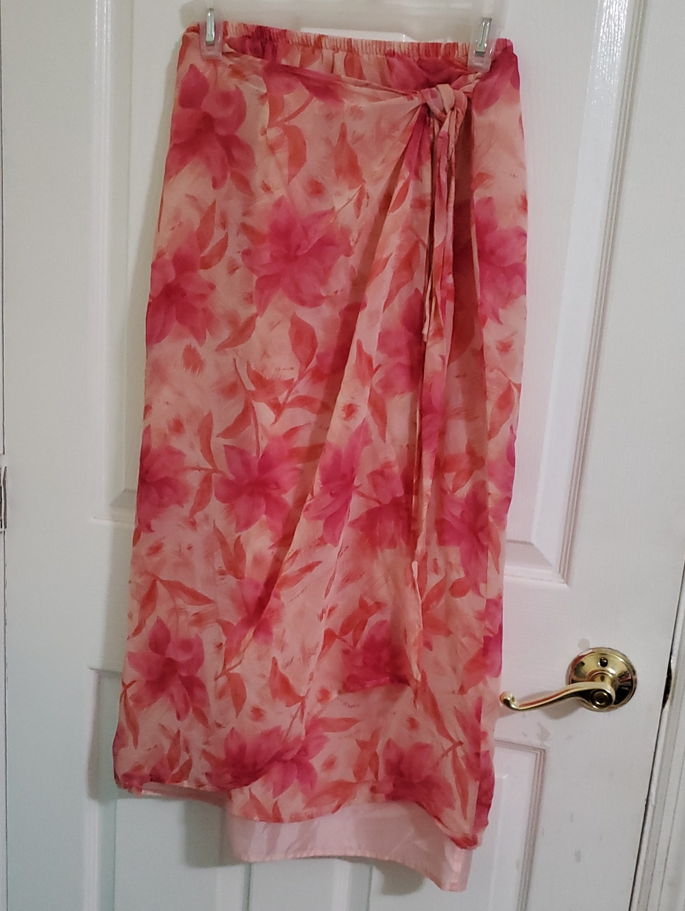 Vintage Versailles Romantic Fairy Pink Floral Faux Wrap Silk Midi Skirt M